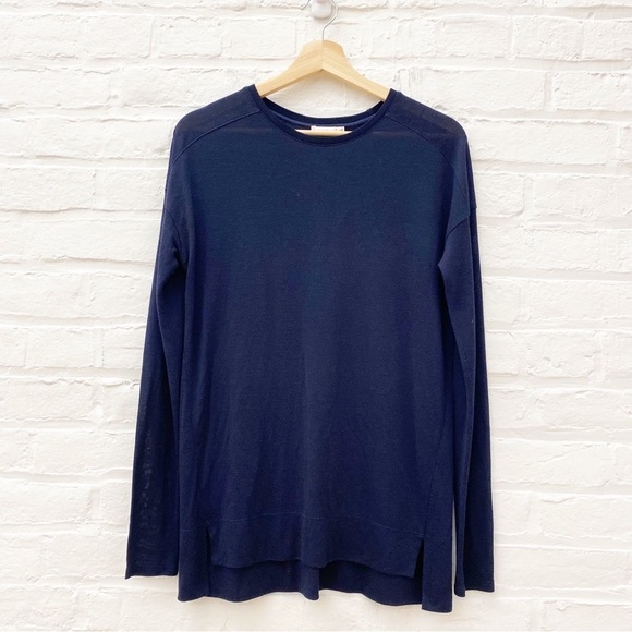 Vince. || Split Hem Crewneck Pullover Sweater Lightweight Navy XS - Picture 1 of 6